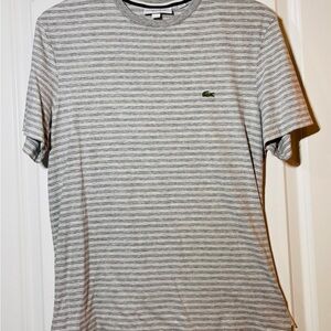 Lacoste Men's Short Sleeve Tee in Gray and White Stripes